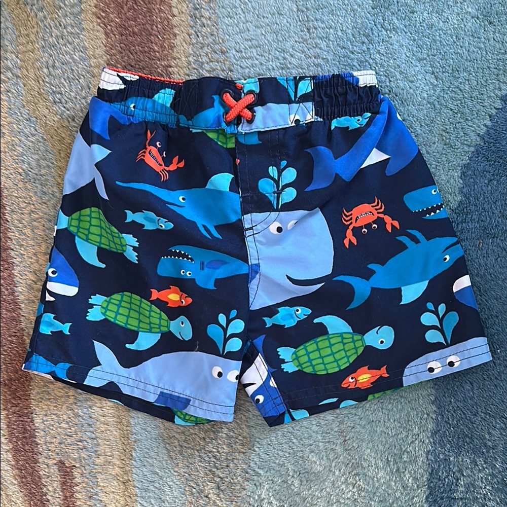 Carter's Blue Swim Trunks with Playful Sea Creature Design